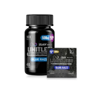 limitless black edition 7 hydroxymitragynine tablets blue razz 50mg per tablet set 31495