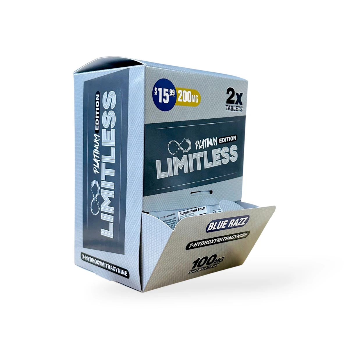limitless platinum 7 hydroxymitragynine blue razz tablets 100mg 2ct box 20916 limitless platinum 7 hydroxymitragynine blue razz tablets 100mg 2ct box 20916